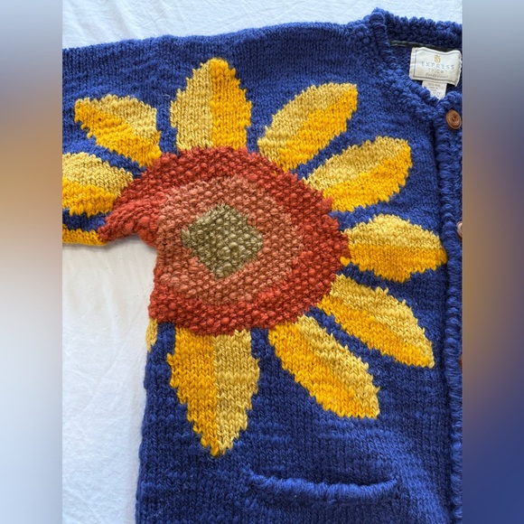 VINTAGE Express Tricot Sunflower Sweater granny bohemian eclectic grandpa boho - Picture 5 of 16